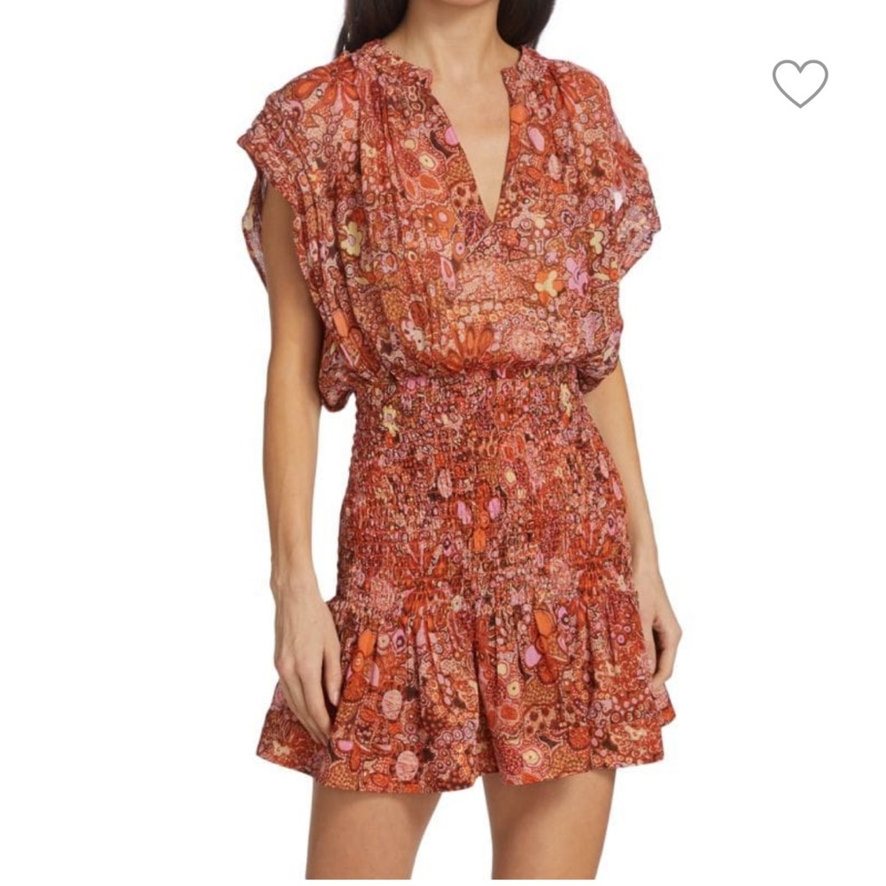 A.L.C Carly Smocked Print Silk Dress